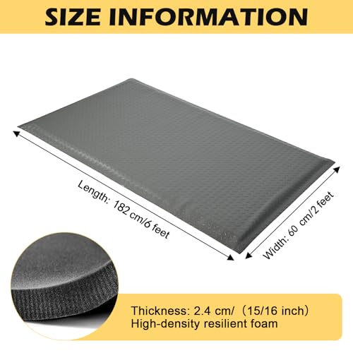Anti Fatigue Mat 2x6 Ft 15/16" Thick Soft Sponge Ergonomic Mat | Dense Comfort Floor Mat Hardwearing Diamond Reliant Standing Mat Paint Booth Powder Coating Plating Line Textile Mill Gray - size: 71.7"L x 24.4"W x 0.9"Th