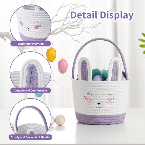 Easter Baskets for Easter Egg with Handle Woven Empty Hunt Boys' Lovely Bunny Rabbit Colorful Woven Basket First Easter Gifts for Boys, Babies, Kids, and Children (Purple) - color: Purple