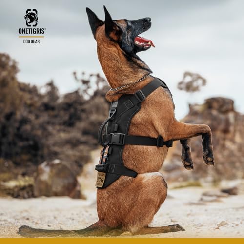 OneTigris Escape Proof Dog Harness, No Pull Dog Harness with Handles, Tactical Multi-Use Support Dogs Harnes for Large Dogs Everyday Wear Walking Hiking Training (Black, Medium) - color: Black, size: Medium