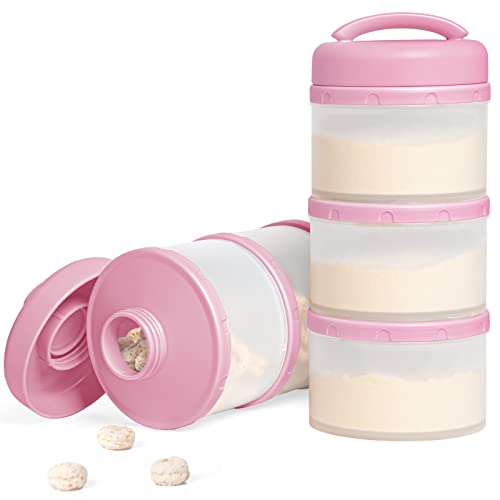 Termichy Stackable Formula Dispenser Portable: Milk Powder Container to go | Separated Compartments Premeasure Storage - Mess-Free Funnel Spout for No-Spill Pouring - for Home or Travel Use - color: Baby Pink