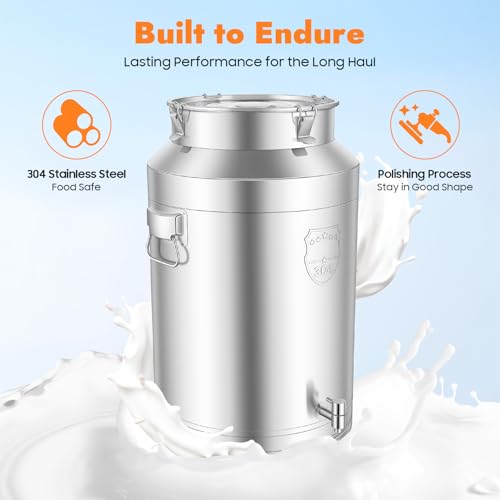 76L/20.08Gallon Stainless Steel Milk Can with Faucet, Heavy Duty Milk Bucket Milk Jug Wine Pail Bucket Bottle Liquid Container Storage Milk Container for Grain Wine Liquid,Stainless Steel Sealed Tank