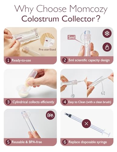 Momcozy Colostrum Collector Reusable Breast Milk Collector with Storage Case and Cotton Wipe, Portable Colostrum Container BPA Free, Multi-Use Collector 5ml-6pcs (Pack of 2) - size: 6 Count (Pack of 2)