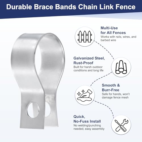 M METERXITY 6-Pack Brace Bands Chain Link Fence Parts, 13/16 Inch Galvanized Steel Chain Link Brace Band with Bolts and Nuts for Fence/Gate/Posts/Rust-Resistant [Silver] - size: 13/16 inch