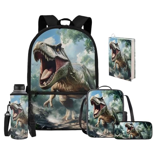 Upetstory Dinosaur Backpack for Kids Girls Boys School Bag Set Elementary Kindergarten Preschool Bookbag with Lunch Box Pencil Case Water Bottle Sleeve Book Cover Travel Cycling Holiday - color: Dinosaur