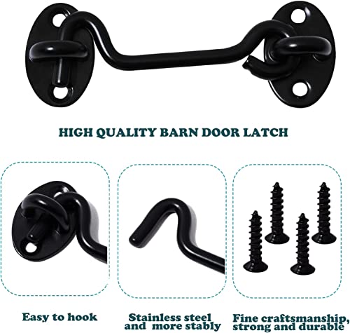 4" Barn Door Latch Door Lock Hardware, Sliding Door Lock Eye Hook Latch with Screws, Rust-Resistant Metal Gate Latch(2 Pack) - color: Black-2 Pack