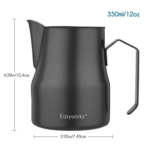 Espresso Steaming Pitcher Stainless Steel 12 oz Coffee Frothing Picther Milk Jug Cappuccino Latte Art Cup - color: Black, size: 11.8 Ounces
