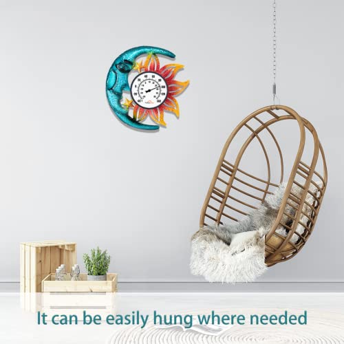 Indoor Outdoor Thermometer, Sun-Moon Wall-Mounted Thermometer | No Batteries Required, Decorative for Patio, Living Room, Garden Greenhouse, Wine Cellar - style: Sun-Moon-Shape