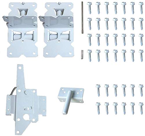 ZEKOO Stainless Steel Vinyl Fence Gate kit, Self Closing Gate Hinge & Latch | Rust Proof, Use for Vinyl Fence Gate and Wood Fences Gate, Heavy Duty 1 Gate Latch 2 Gate Hinges (White) - color: White One Set