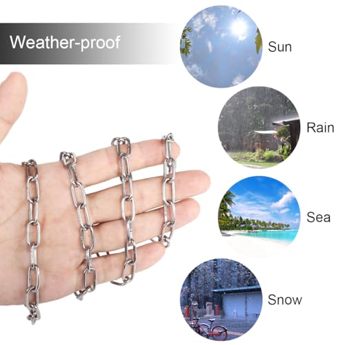 Metal Utility Chain, 304 Stainless Steel Safety Chains Clothesline Hardware Long Link Chain Rings Heavy Duty Coil Chain for Hanging Pulling Towing (2mm/5ft)