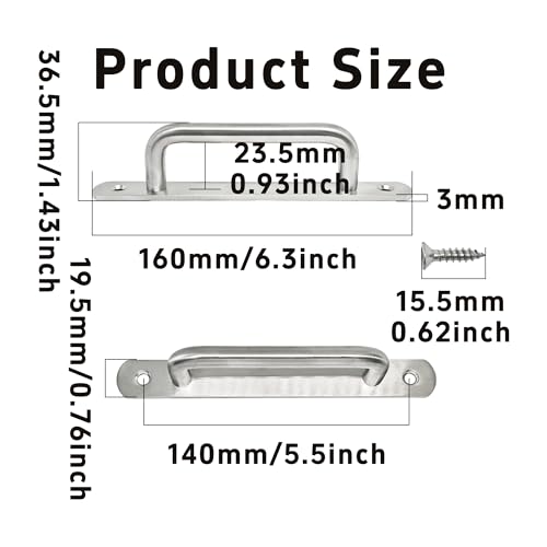 2PCS 6.3” Stainless Steel Barn Door Pulls, Brushed Silver Sliding Door Handles for Cupboard Cabinet Wardrobe Drawer Shed - size: 6.3inch