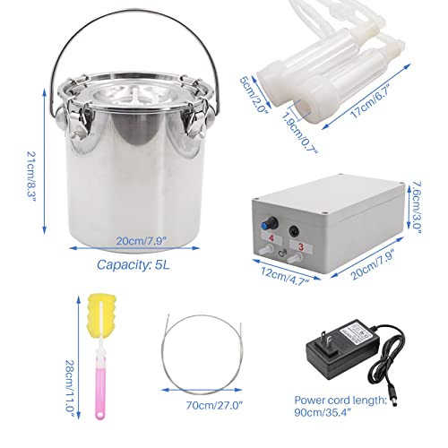 5L Goat Milking Machine Adjustable Pulsation Electric Milker | Automatic Pulsating Vacuum Pump Livestock Milking Supplies with Stainless Bucket, High Efficiency, Adjustable,Easy to Use