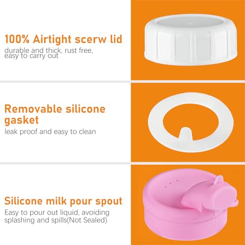 Sovietiep 4 Pack 16 Oz Glass Milk Bottles With Lids, Breastmilk Pitchers | Glass Bottles With Silicone Dispenser Caps For Juice, Drinks And Breastmilk Storage, 500ML, ML/OZ Scale Line, Dishwasher Safe