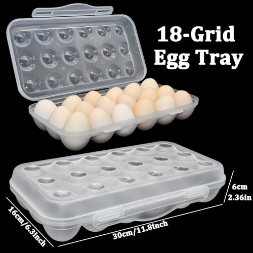 18 Grid Egg Container for Camping, 2 Packs Refrigerator Egg Rack Holder Plastic Storage Box Organizer with Lid for Refrigerator Camping Hiking Outdoor Activities