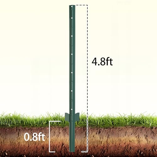 10-Pack 4.8 Feet Heavy-Duty Metal U Fence Posts for Wire Fencing | No-Dig Design · Powder-Coated Steel · For Garden, Yard & Animal Barrier - size: 4.8 Feet