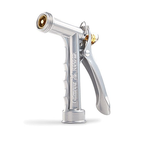 Gilmour Full Size Zinc Pistol Grip Nozzle with Threaded Front, Silver (857302-1001) | Concentrated Stream, Trigger Lock, Flow Control, Durable Zinc Build, Threaded Tip