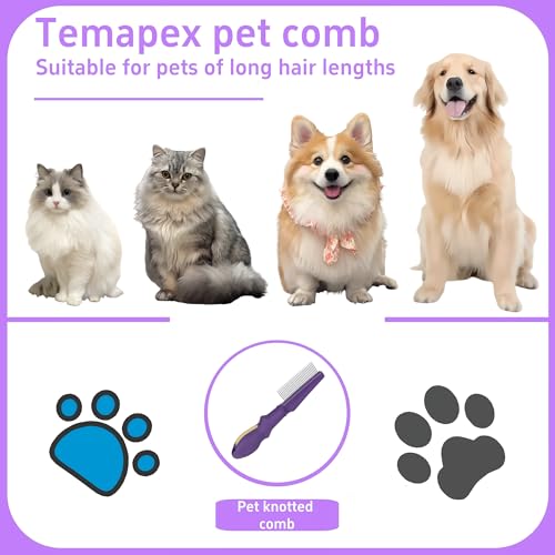 Pet Comb for Grooming Long Haired Cats & Dogs With Stainless Steel Metal Teeth for Shedding and Tangles, Non-slip & Anti-static rubber handle,Safe & Gentle Pet Grooming Comb - size: Pet Detangling Comb