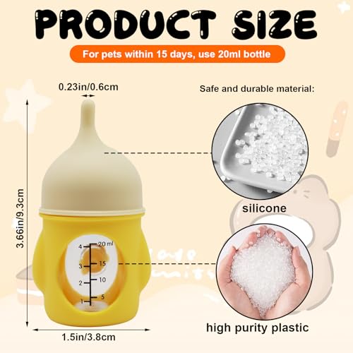 Pet Feeder Bottle Kitten Bottle Anti Choking Design(Yellow,20 ml) | Animal Feeding Bottles Kitten Bottles for Nursing for Newborn Kittens Puppies Small Animals with 2 Pcs Replacement Nipple - color: Yellow