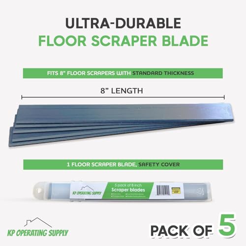 8-Inch Floor Scraper Blades, 5 Pack Replacement | Five 8-inch angled replacement blades fit compatible floor scrapers for flooring removal, adhesive, residue and demolition - size: Pack of 5
