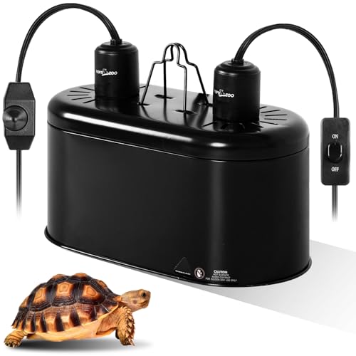 REPTI ZOO Dual Reptile Light Fixture with Dimming, Deep Dome Reptile Heat Lamp Fixture, UVB Light Dual Fixture Lamp Cap for Reptile Terrarium Tank