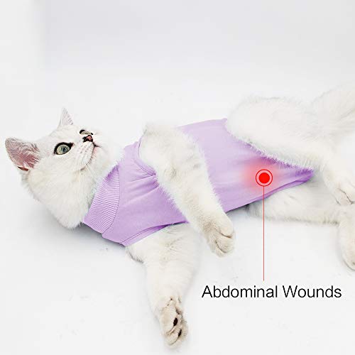 DOTON Cat Recovery Suit for Male and Female Surgical Post Surgery Soft Cone Onesie Shirt Clothes Neuter Licking Protective Diapers Outfit Cover Kitten Spay Collar(S, Purple) - color: Purple, size: Small