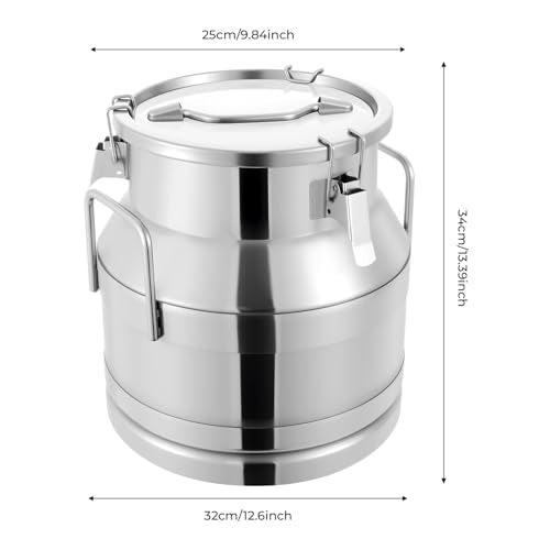 Stainless Steel Milk Can, 20 Liter Seamless Milk Jug Wine Pail Bucket 5.25 Gallon Anti-Leak Liquid Storage Container Milk Pail with Sealed Lid Heavy Duty for Milk and Wine (20L) - size: 20L