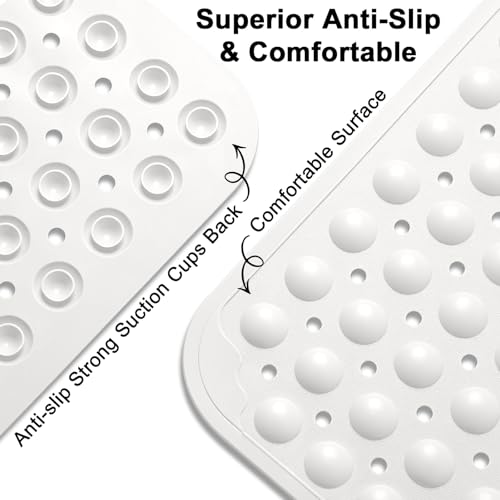 Extra Large Shower Foot Scrubber Mat, Yonala 47x33 Inch Non Slip Shower Mats for Elderly, Anti Slip Shower Mat with Suction Cups, Soft Trimmable TPE Shower Mat for Walk in Shower Stall, Heavy Mat - color: White