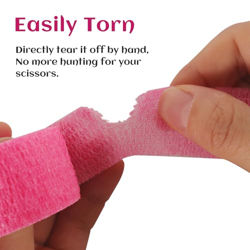 24 Rolls Elastic Self Adhesive Bandage Wrap 1 Inch, Breathable Non Woven Cohesive Bandage, Vet Wrap for Dogs, Ankle Sprains Swelling Medical First Aid Tape, Sports Athletic Tape Color Hot Pink - color: 1 Inch-24 Count Hot Pink
