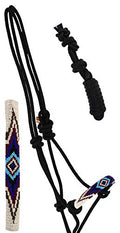 Nylon Horse Braided Beaded Noseband Rope Halter Lead Rope Tack Black 606RT30