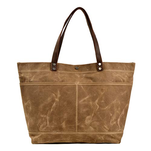 WUDON Waxed Canvas Travel Tote Bag - Extra Large Carryall Shoulder Bag for Women | Travel - color: Khaki