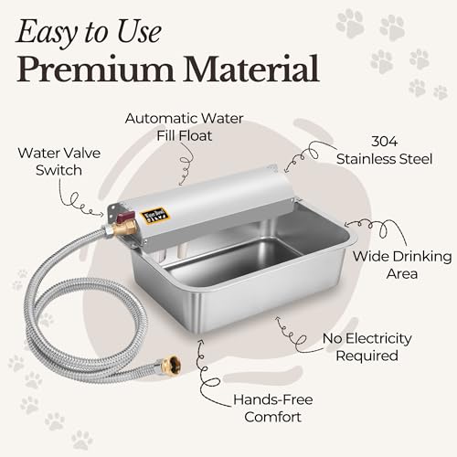 Automatic Pet Water Dispenser - 304 Stainless Steel Auto-Fill Water Bowl for Dogs - Poultry & Livestock - Float Water Level Control - 3/4" GHT Faucet Compatible - Wall Mount/Ground Usage - size: 1 GAL