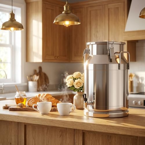 8 Gallon Milk Can with Spout, Milk Container | Stainless Steel Bucket with Locking Sealed Lid, Airtight Food Storage Container for Home, Farm, Commercial Kitchen