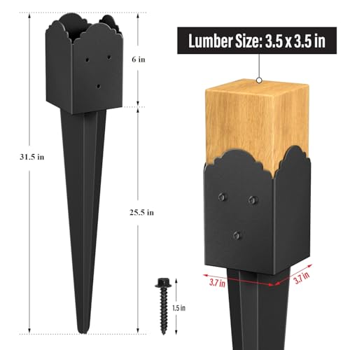 6 Pack 31.5"x4"x4" Heavy Duty Fence Post Anchor Ground Spike (S6) | Heavy Duty, Ground Spike, Outdoor Support Deck, Porch, Railing, Mailbox - size: 32IN