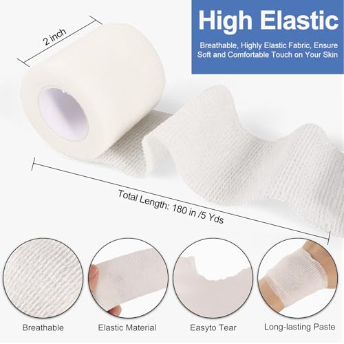 24 Pack White Self Adhesive Bandage, 2” x 5 Yards Medical Wrap, Cohesive Bandage Wrap, White Tape Baseball, Self Stick Bandage Tpae, First Aid Gauze for Ankle, Leg, Arm - color: White, size: 2 Inch