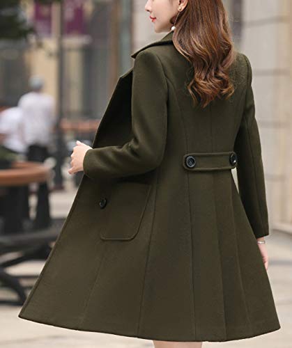 chouyatou Women Elegant Notched Collar Double Breasted Wool Blend Over Coat - color: Army Green, size: Small