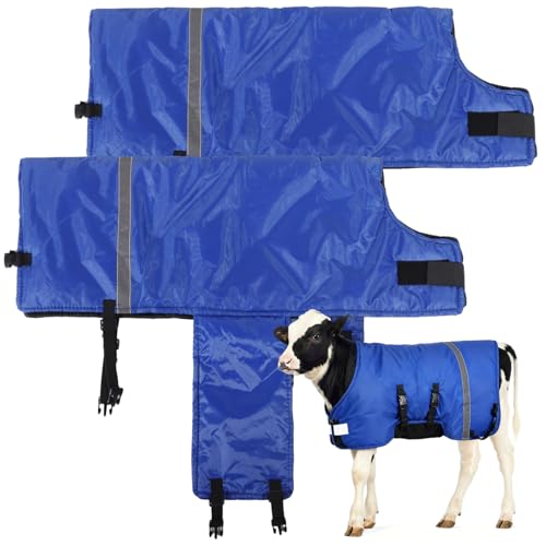 2 PCS Calf Goat Blanket Jacket, Thick Calf Goat Coat for Winter, Oxford Cloth Warming Blanket, Double Sided Waterproof, Windproof Livestock Blanket for Cold Weather (Blue)