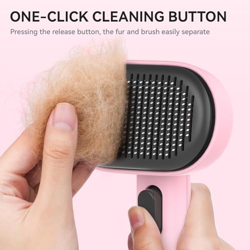 Aumuca Cat Brushes for Indoor Cats, Cat Hair Brush for Shedding, Cat Brush for Long or Short Haired Cats, Cat Grooming Deshedding Brush for Dog Kitten Horse Massage Removes Loose Fur - color: Pink
