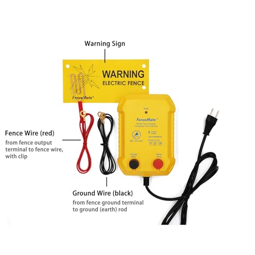 FenceMate AC Powered Electric Fence Charger Output 1J up to 25 Miles | to Contain Livestock, Poultry, Low Impedance Fencer to Protect Homestead, Garden, Pond, Orchard,Fence Energizer Peak 10 kV