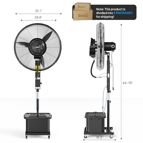 ROVSUN 30Inch Misting Fan, Max 8800CFM High Velocity Industrial Mister with 42L Water Tank, Ajustable Mist Value, 60° Oscillation & 3 Speed Setting, Commercial Cooling Fan for Outdoor - size: 30inch
