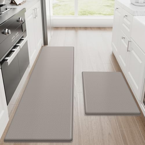 StepRite Kitchen Mats for Floor, 2-Piece Anti-Fatigue Kitchen Rugs, Khaki | 17.3" x 30" + 17.3" x 59", 0.47-inch cushioning, water-resistant, easy to clean, non-slip bottom, kitchen floor,standing desk - color: Khaki, size: 17.3" x 30"+17.3" x 59"-0.47 in