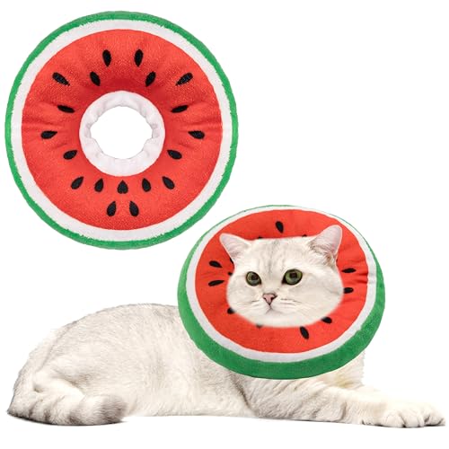 Soft Cat Cone Collar, Cute Cats Recovery Collar Suitable for Cats | Cat cone for Small, Medium, Large cat,Elizabethan Neck Collar for Cats After Surgery (Watermelon, Small) - color: Watermelon, size: Small