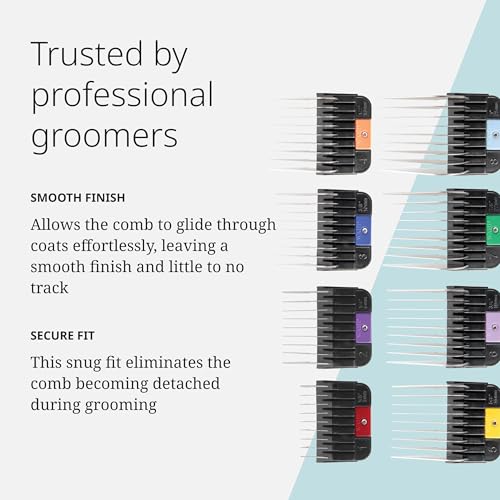 Wahl Pro Animal Stainless Steel Attachment Comb Set, Multicolor 1 | 8 Cutting Lengths, Color-Coded Dog and Cat Clipper Guides, Animal Grooming Essentials, Snag-Free Cutting - color: Multicolor 1