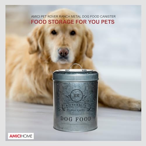 Amici Home Rover Ranch Metal Pet Food Canister - Silver 140 Oz - style: Pet Food