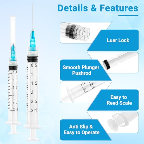 100 Pack 3mL 23Ga 1 Inch Disposable Syringe, Luer Lock Syringes, Individually Wrapped Lab Supplies - style: 3ml-23G 1"