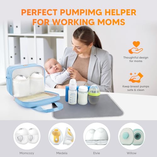 PIIOSER Breastmilk Cooler Travel Bag with Ice Pack, Compatible with Wearable Breast Pumps & Accessories - Portable Hands Free Breast Pump Carrying Case for Nursing & Working Moms, Blue - color: Blue-Small