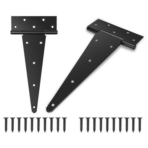 2 Pack 12 Inch T Hinge, Heavy Duty Hinges for Wood, Shed Door Hardware, Fence Hinges for Outdoor Gates, Barn Door, Gate Hinges Used for Heavy Duty Wood Fence, Ideal Outdoor Useage - size: 12 Inch