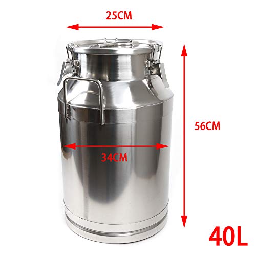 Gallon Milk Can Stainless Steel Milk Bucket Wine Pail Bucket Versatile Milk Can Wine Bucket Liquid Storage Milk Transport Can Tote Jug with Sealed Lid Heavy Duty and Carry Handle (40L 10.6 Gallon) - size: 40L 10.6 Gallon