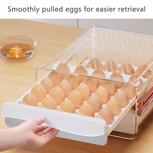60 Egg Drawer Organizer for Refrigerator,2 Layers Transparent Egg Holder Tray for Fridge Stackable Eggs Storage Tray with Timescale