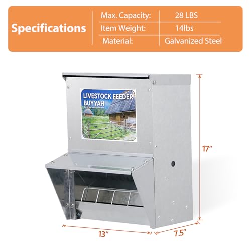 Automatic Chicken Feeder 30lb Capacity | Galvanized Metal Poultry Feeder, Waterproof Chicken Feeder, Suitable for Poultry, Geese, Quails, Bantams, Ducks and Turkey
