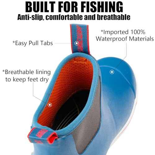 SUREWAY Men's Deck Boots Non-Slip Fishing & Ankle Boating Boot | Waterproof Rain Boots, Lightweight Neoprene Rubber Deck Boots - color: Navy & Red, size: 7