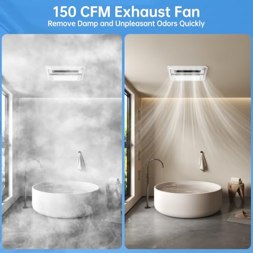 Hawkrown 4 in 1 Bathroom Exhaust Fan with Light, 1760W Heater Fan Light Combo, 190 CFM Bathroom Fan, 1.0 Sone Exhaust Fan with Heater, Light, Ventilation for Home, Bath, Hotel - color: Ivory